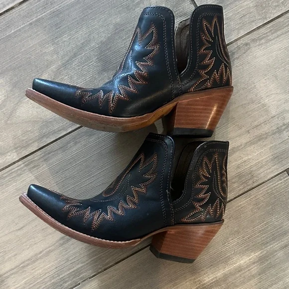 Ariat Black and Tan Embroidered Ankle Booties - Picture 3 of 4